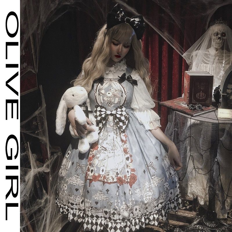 Jsk Lolita-vestido gótico Retro para mujer, vestido de Lolita con tirantes, estilo Harajuku, a la , sin mangas,