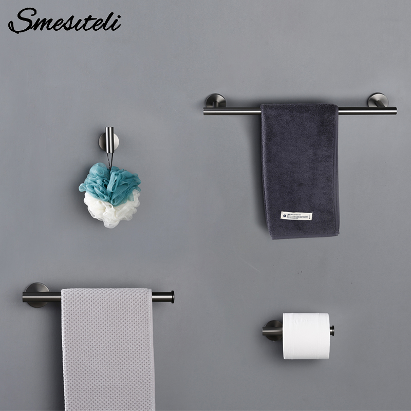 Badezimmer-Accessoires-setzt, mattschwarz, Rotguss, Chrom, gebürstetes Gold, Kleiderhaken, Handtuchhalter, Papierhalter, Smesiteli-Edelstahl