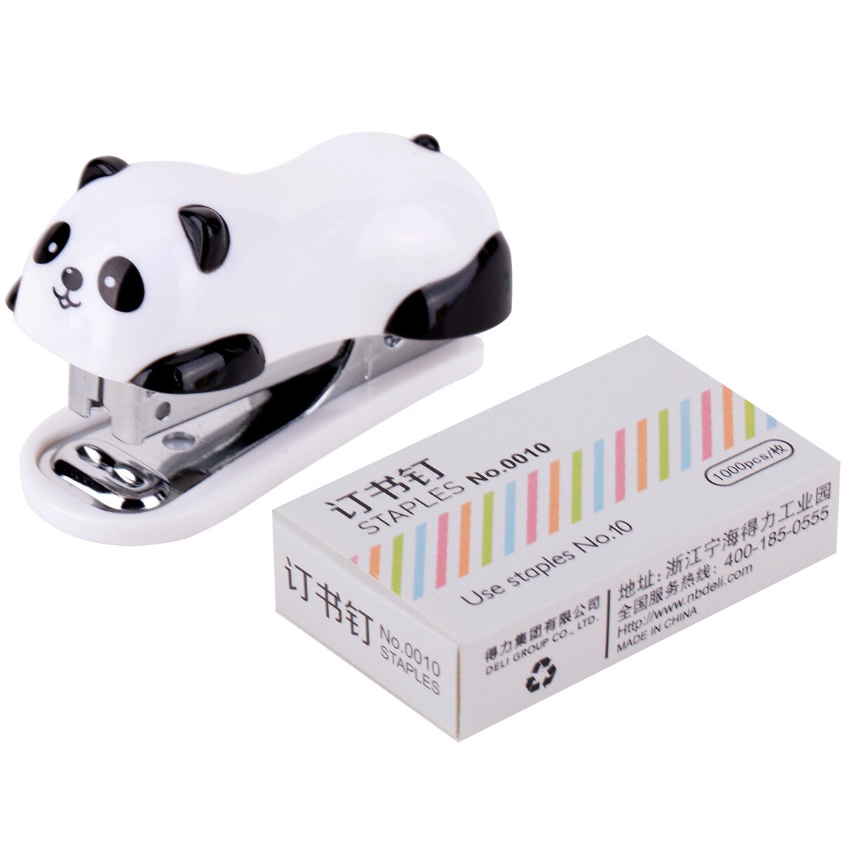 Engrapadora de bolsillo Deli 0453 Mini grapadora de dibujos animados con grapas para estudiantes material escolar panda encantador
