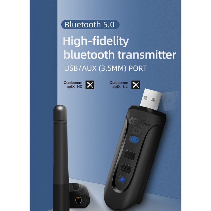 CSR8675 AptX HD/LL USB Bluetooth 5.0 Adapter for PC 3.5mm AUX Wireless Audio Transmitter for TV Desktop Laptop Two Link
