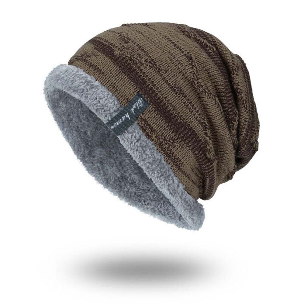 Herre luer strikket lue vinterlue for herre strikket lue gutter tykkere hekkehette balaclava ski varm strikket lue unisex luer: Brun