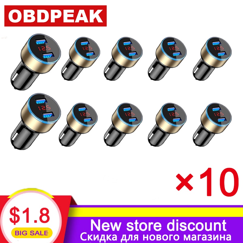 10 PCS Universele Dual USB Car Charger Quick Lading 3.1A auto usb-poort LED Voltage Display Auto Snel Opladen Voor smartphone