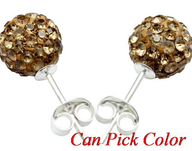 Best 8mm silver-plated earrings, disco tone, crystal ball stud earring, mixed colors, rhinestones: 4