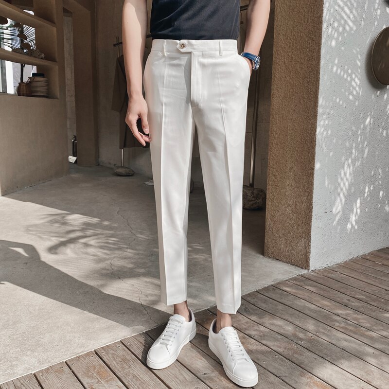 Koreansk hvid brudekjole bukser mænd ankellange afslappet jakkesæt bukser formelle bukser pantalon kostume