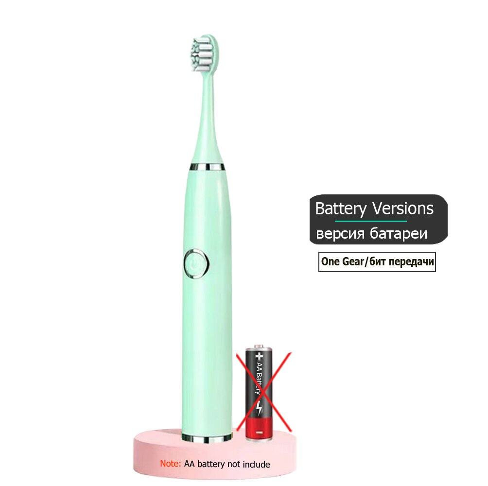 Super Sonic Electric Toothbrushes for Adults Kid Smart Timer Whitening Toothbrush IPX7 Waterproof Replaceable AA Battery Version: Battery Green