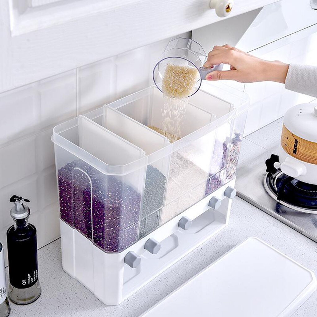 Kitchen Dry Food Dispenser 5-Grid Cereal Dispensers Food Storage box Container Plastic Storage Tank for Cereal Rice, Nuts, Grain