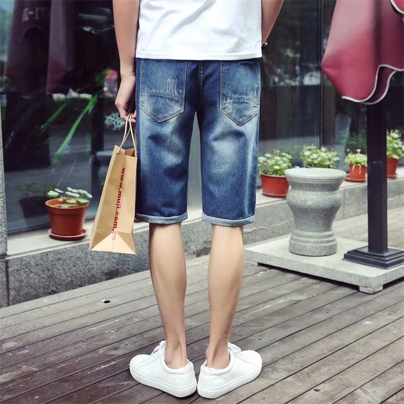 Heren Shorts Top Rechte Mannen Korte Jeans Gat Losse Jeans Ripped Denim Broek Gerafeld Mannen Knie lengte Jeans