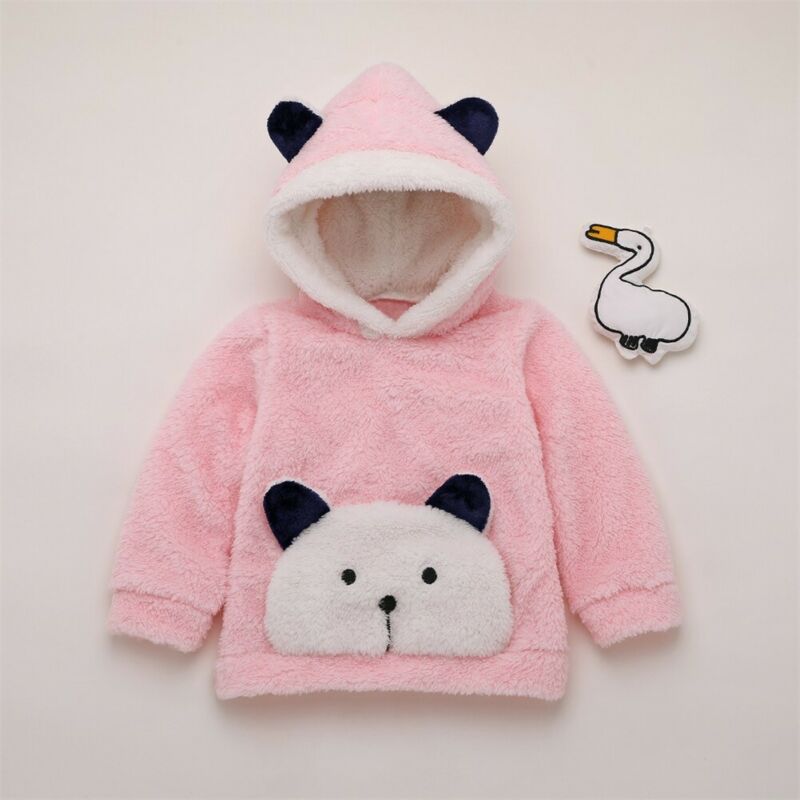 Pudcoco isbjørn plysj fleece hette småbarn baby gutter jenter polstret søt tegneserie sweatshirt topp pels hettegensere klær: Rosa / 9m
