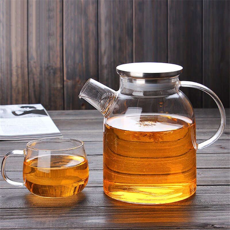 1000ml/1800ml Heatable Glass Kettle Water Jug Heat-Resistant Teapots with Stainless Steel Cover Transparent Juice Container