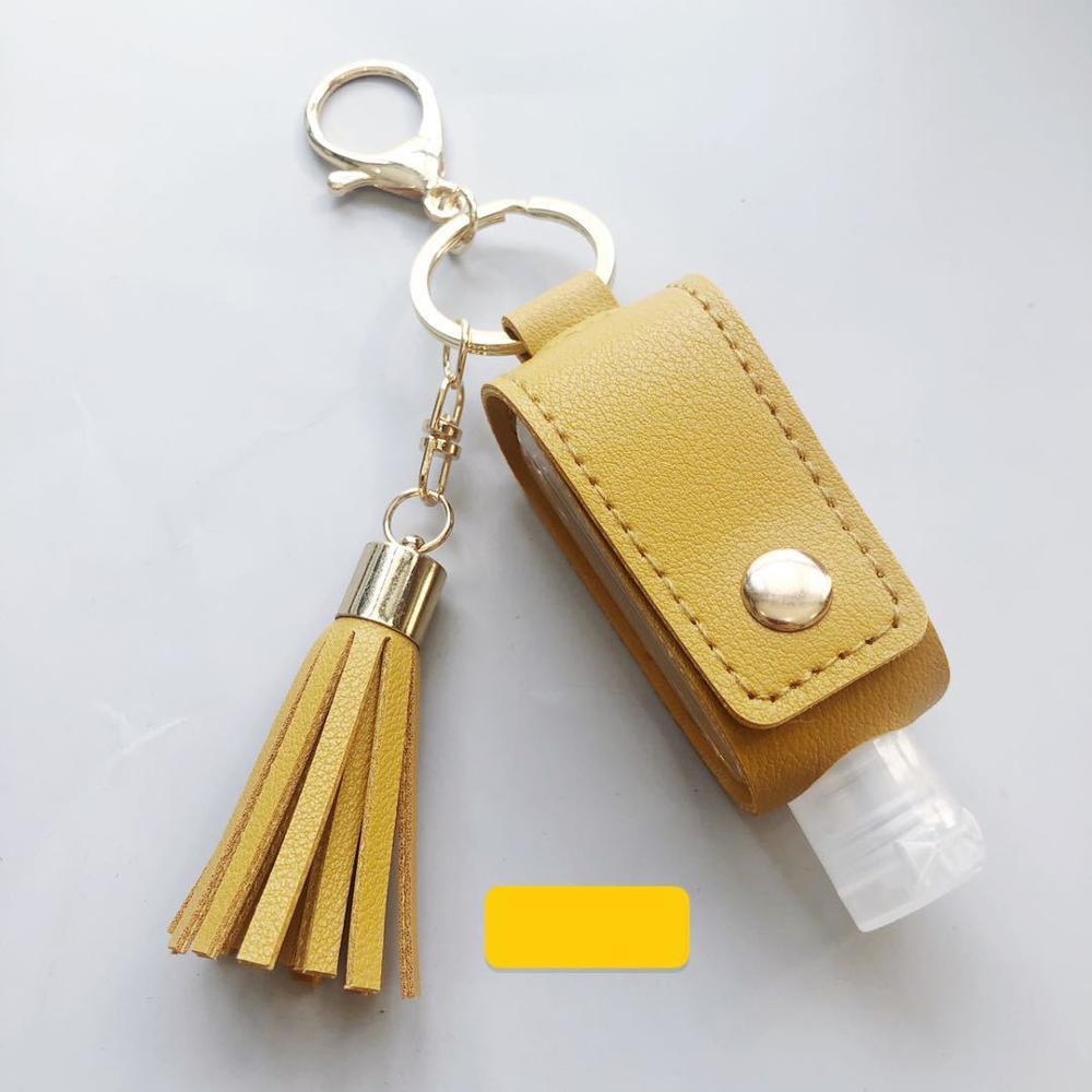 30ml Empty Refillable Bottle Leak Proof Plastic Travel Bottle Portable Squeeze Bottle With Tassel Leather Keychain Holder: yellow