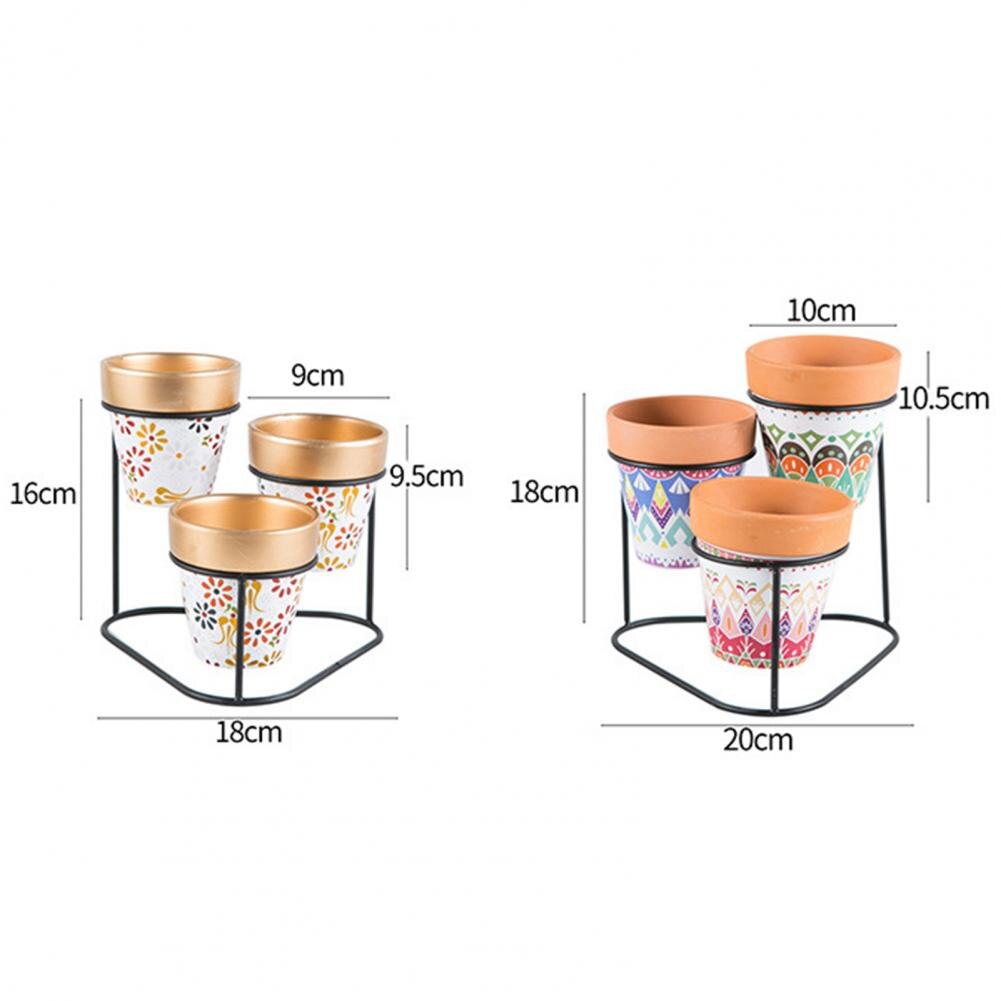 1 Set 3-Tier Shelf Flower Pot Portable Attractive Long Lasting Decorative Corrosion-resistant Plant Pot for Garden