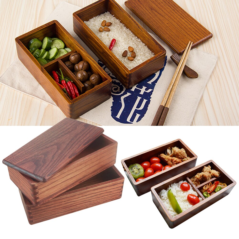 Wooden Lunch Box Japanese Bento Box Portable Eco-friendly Lunch Box For School Kids Office Worker: D
