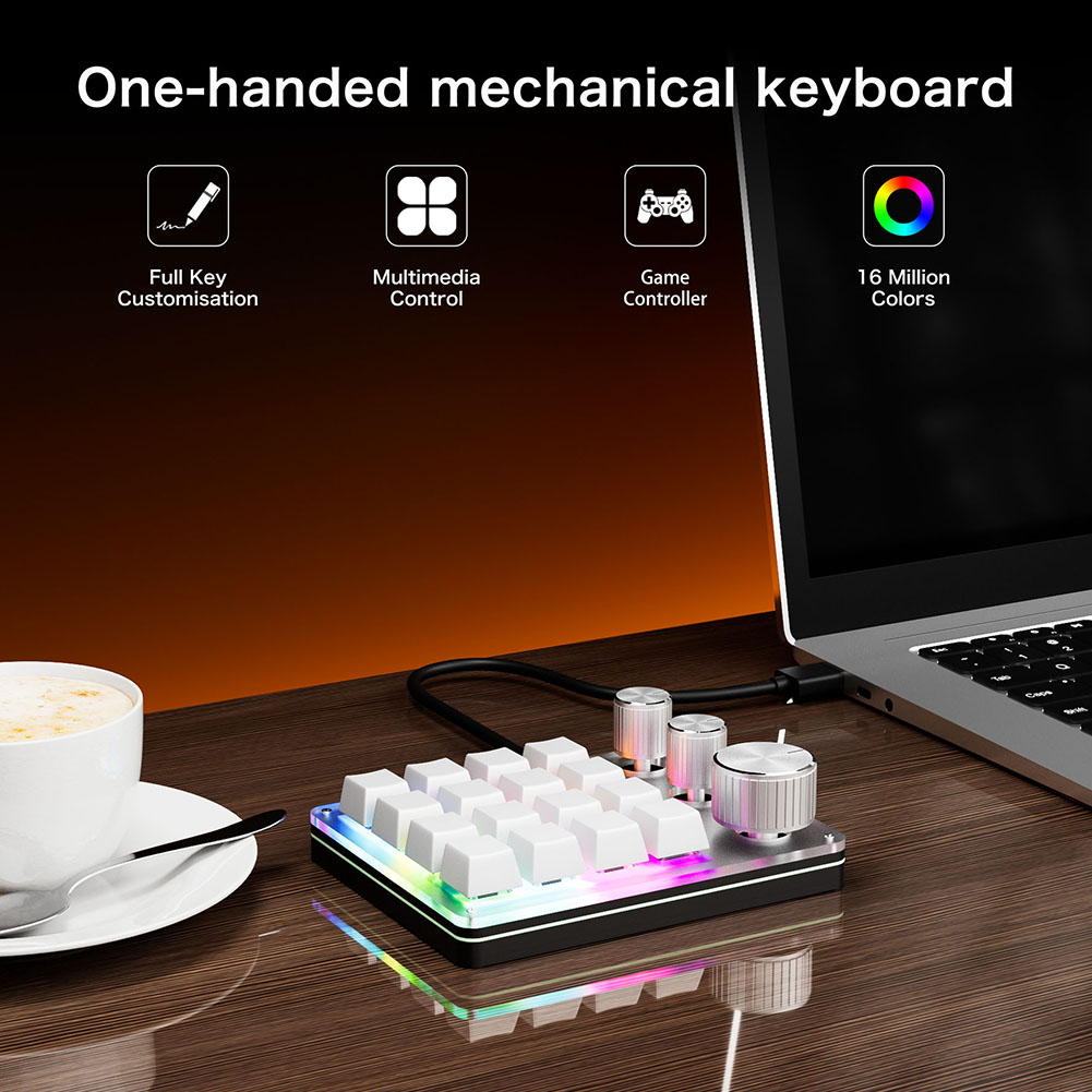 16 smakebit 3 knotter enhåndstastatur rgb ledet-bakgrunnsbelysning type-c kablet mekanisk tastatur trådløst tastatur til pc-datamaskinspilling