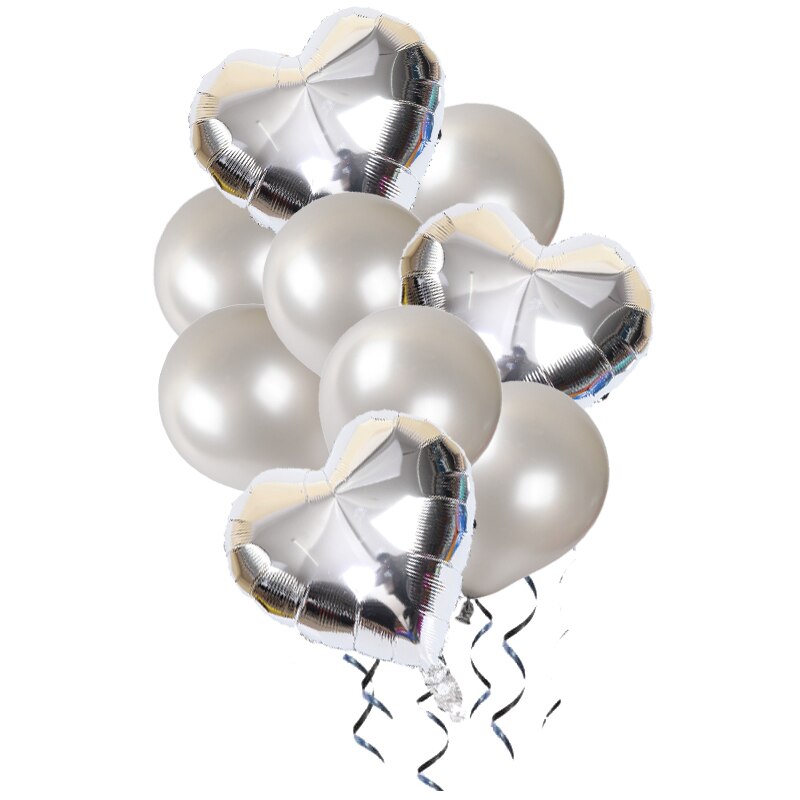 9pcs/lot Heart Aluminum foil balloon Confetti latex balloons For Kids birthday party wedding decoration balloons Baby Shower: silver 2