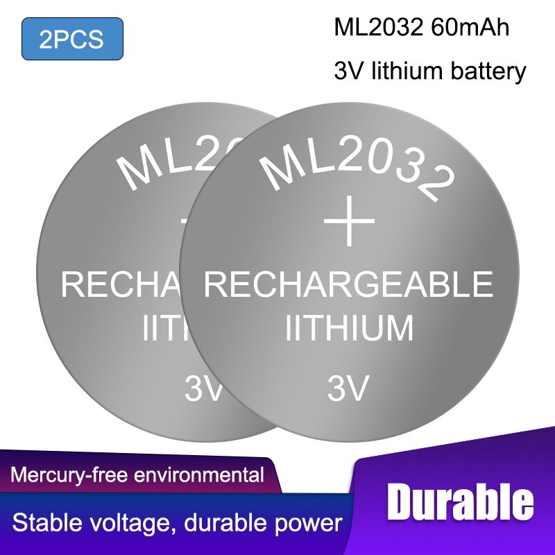 2 stk originale  ml2032 3v ricaricabile delle cellule del tasto batteria al litio batterie a bottone  (ml2032)
