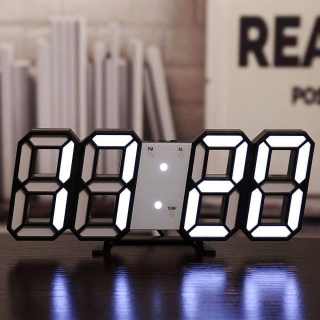 3D LED Digital Alarm Uhren Zauberstab Hängen Uhr Tisch Uhr Kalender Thermometer Anzeige Schlummern Funktion Büro Elektronische Uhr: Schwarz und Weiß