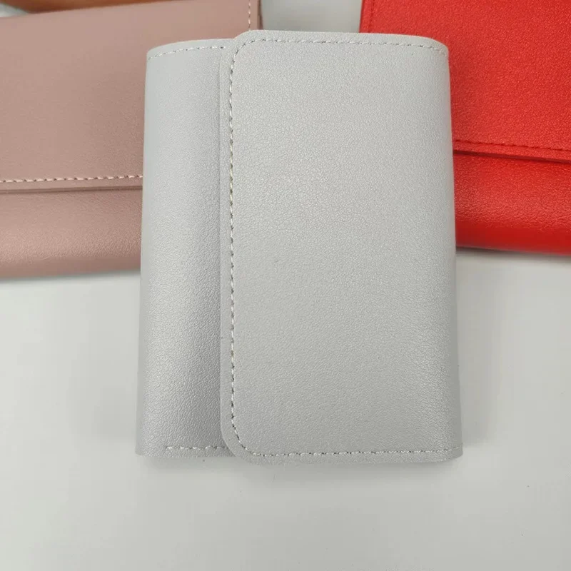 Carteras bonitas para mujer, pequeño bolso con cerrojo multitarjeta, Mini bolsa a la , Simple, tres pliegues, Clip corto, cartera portátil para mujer, monederos: Beige