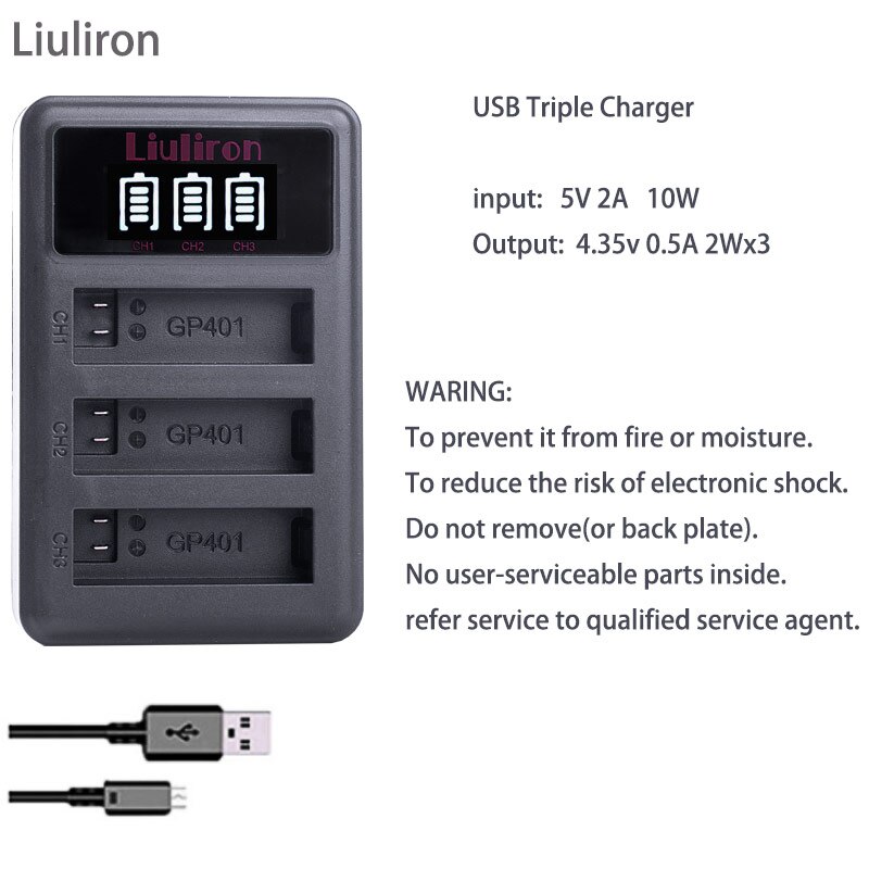 Batería de AHDBT-401 de 1680mAh para Gopro Hero 4, cargador de 3 lotes para Go Pro Hero 4, batería AHDBT 401, accesorios de cámara, 4 Uds.: charger only