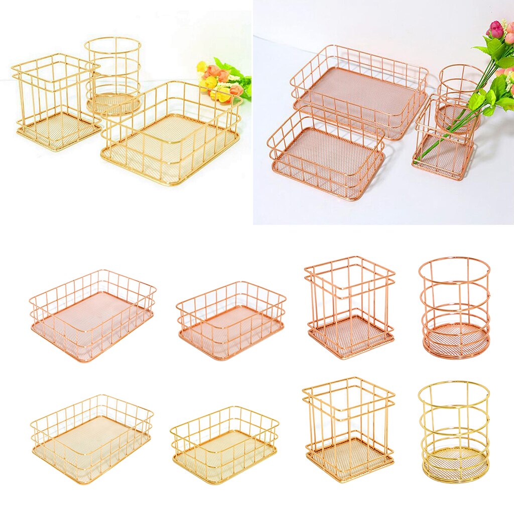 Desktop Countertop Organizer Makeup Gardern Wire Storage Basket Bin Box