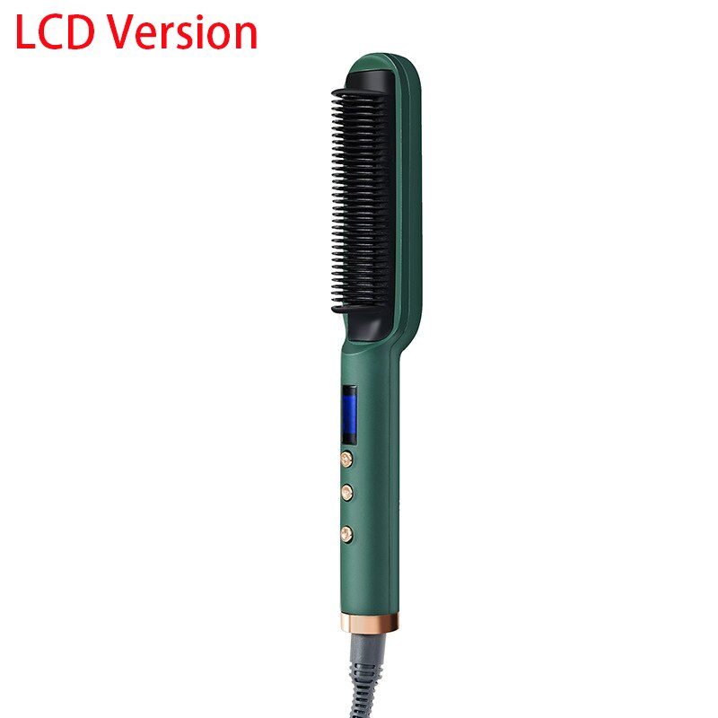 Rechttrekken Verwarming Kammen Mannen Baard Stijltang Keramische Krultang Professionele Verwarmde Kam Elektrische Haar Borstel Stijltang: LCD version Green / VS