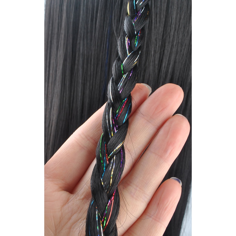 100cm 150 tråder/stk sparkle hair tinsel bling hårdekorasjon for syntetisk hårforlengelse glitter regnbue for jenter og fest