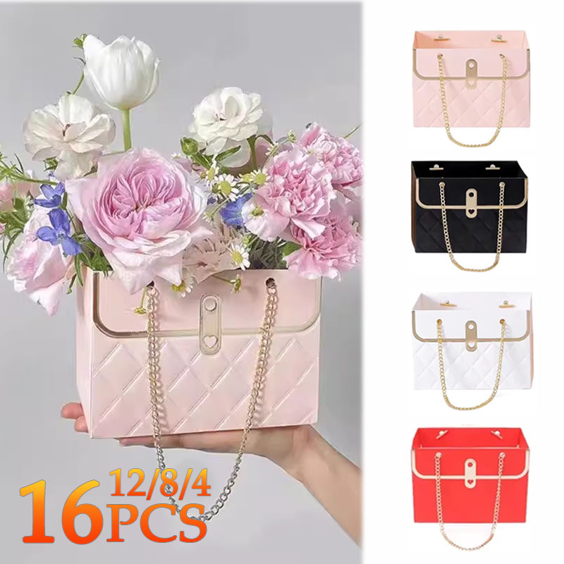 Sac à main portable, boîte d'emballage en papier de fleurs, sacs fourre-tout de bouquet, de fête d'anniversaire de Léon, 4 pièces, 8 pièces, 12 pièces, 16 pièces