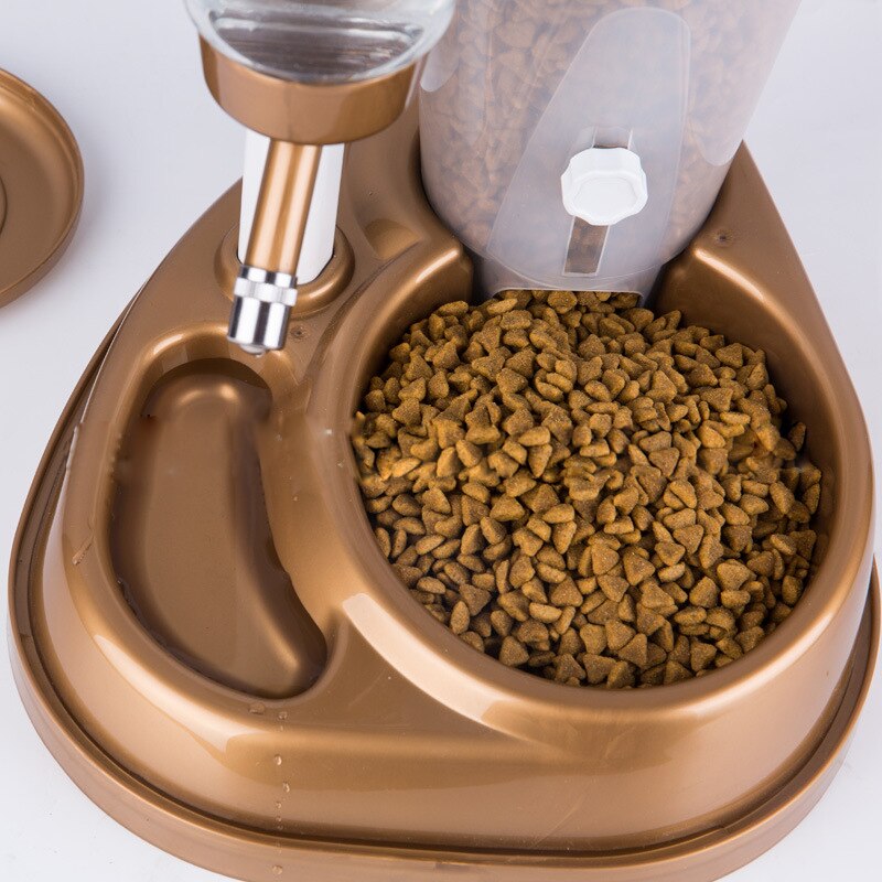 Alimentador automático 2 em 1 para animais de estimação, fonte de bebedouro com suporte e tigela, dispensador de comida para cães e gatos, produto para animais de estimação