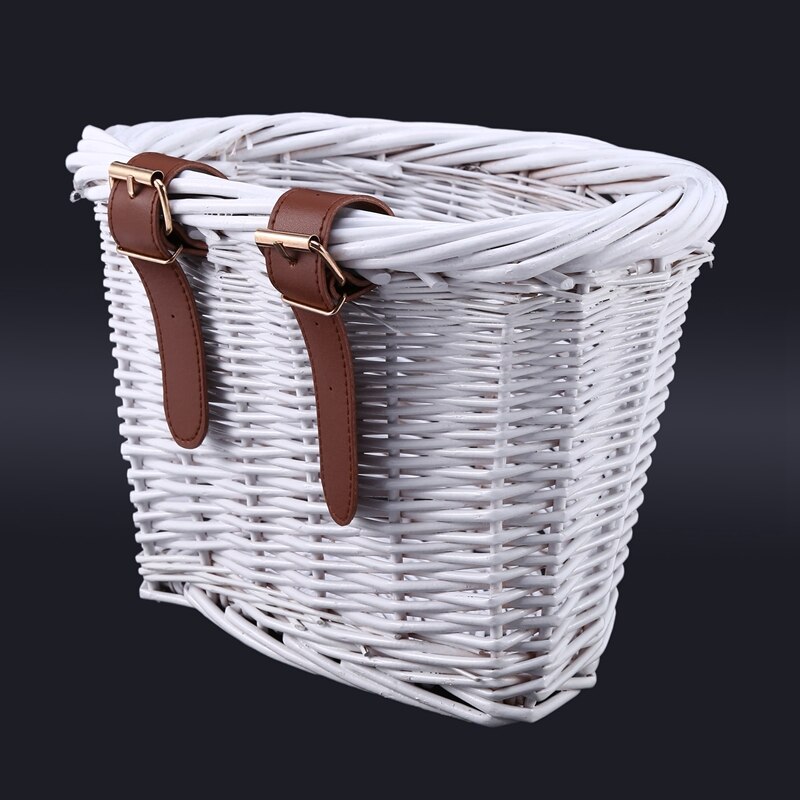 Retro Bicycle Front Basket Wicker Bicycle Storage Basket Handmade Natural Rattan Bicycle Storage Basket White