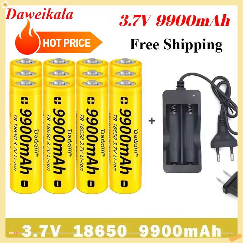 100% Original 3.7V 18650 Battery 9900mAh Lithium Rechargeable Battery flashlight Toys fans battery+charger