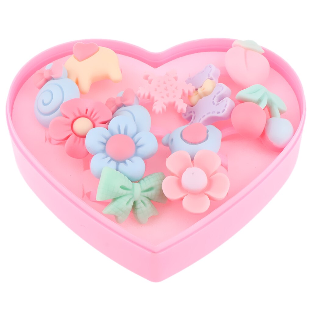 12 stykker søde fingerringe legetøj med en hjerteformet kasse, perfekt til piger
