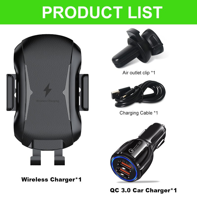 Draadloze Oplader Auto Telefoon Houder Qi Inductie Smart Sensor Fast Charging Stand Mount Voor Samsung S10 Note 10 iPhone 11 pro Max: with qc3.0 adapter