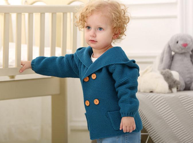 0-24M Babys Boy Girl Winter Autumn Sweater Long Sleeve Hooded Jacket Solid Cute Warm Knitting Coat