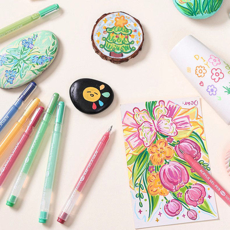 Languo 6Pcs/set Acrylic Painting Handbook Pens Multi-Color Gel Pen Student Neutral Pen Writing Drawing Marker Pens Stationery