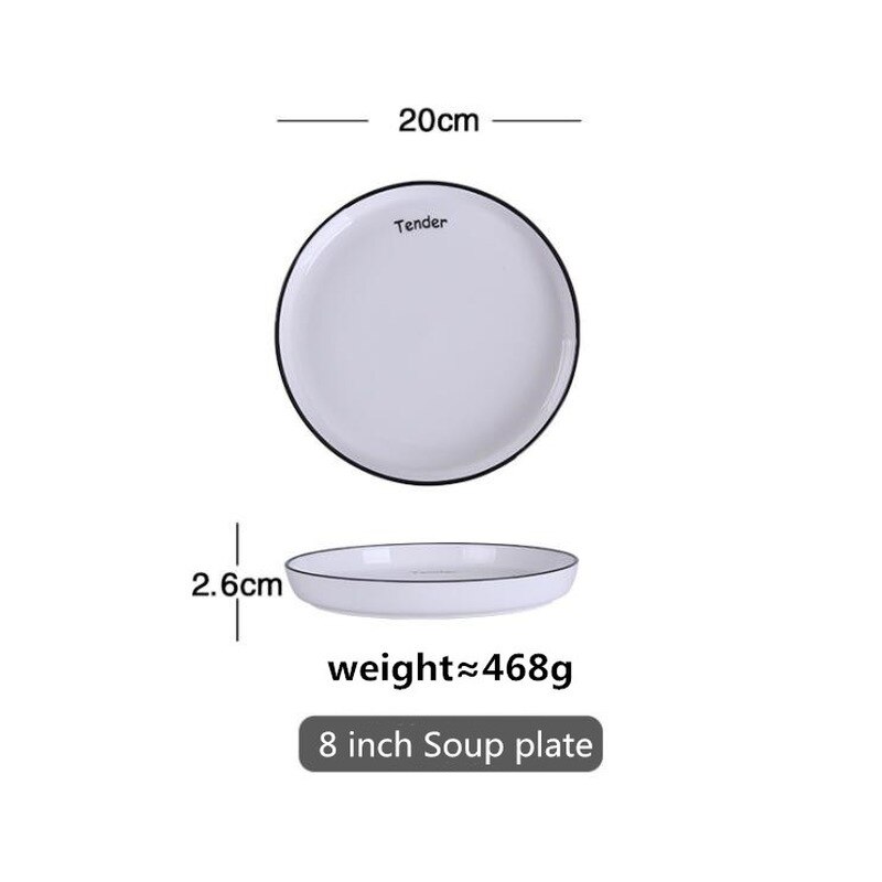With Letters White Dinner Plate Ceramic Kitchen Plate Tableware Set Food Dishes Rice Salad Noodles Bowl Soup Kitchen Cook Tool
