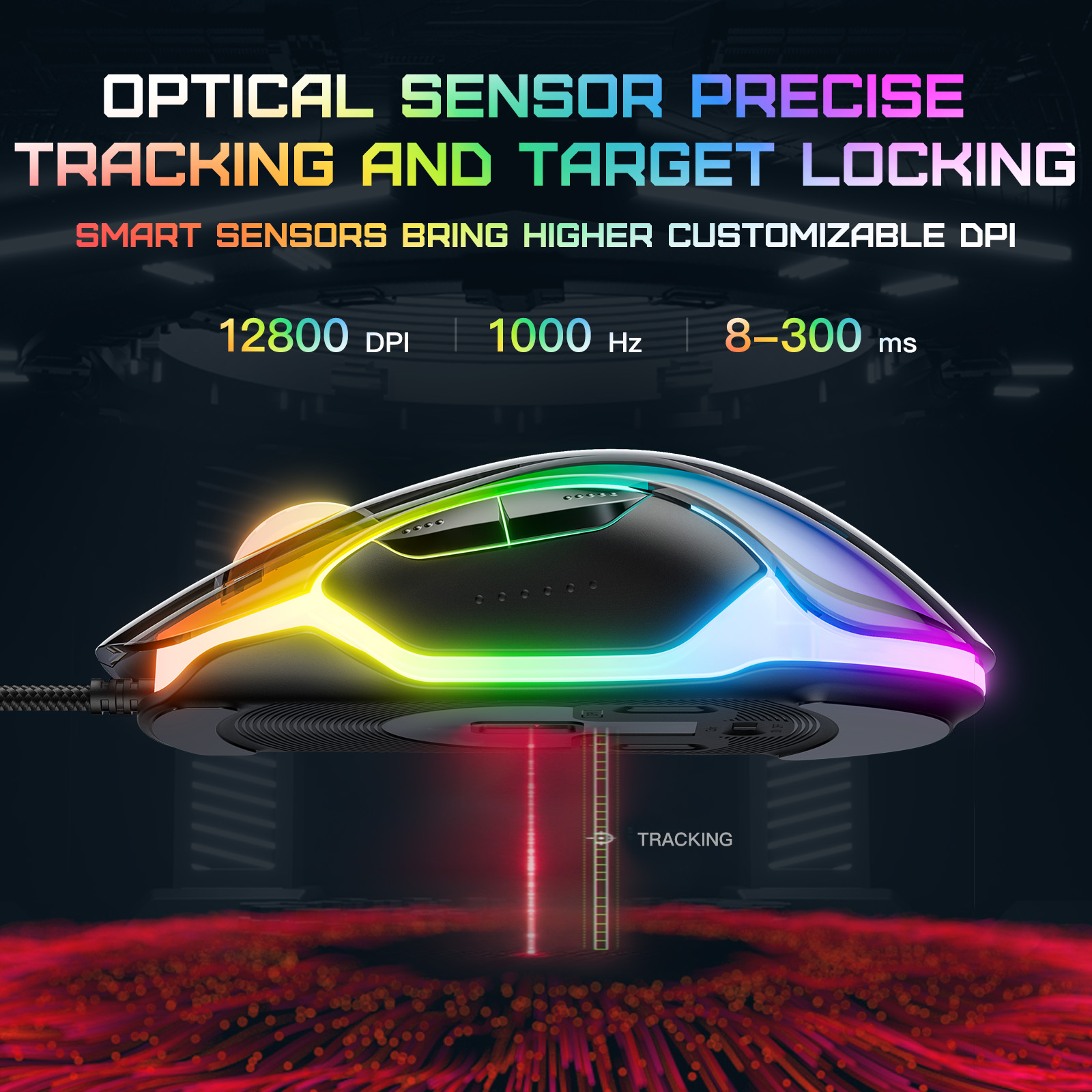 ONIKUMA Phantom RGB Gaming Mouse 7-Speed Adjustable DPI Dual Haptic Scroll Wheel