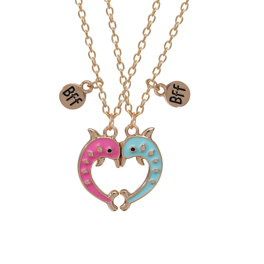 Süße Katze Herz Magnet Halsketten für Frauen Mädchen Kawaii Beste Freunde Neko Hündchen Ebene Anhänger Kette BFF Freundschaft Schmuck: Hellgelb Farbe