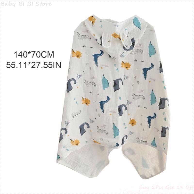 1 pc baby badrock med huva, badhandduk med tecknad print, mjuk, absorberande bomullsmantel, poncho, badrock för barn