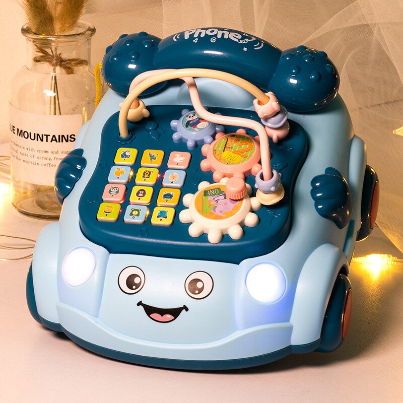 Telefoon Vaste Auto Muziek Met Led Speelgoed Puzzel Vroege Educatief Drag Pull Chrismtas Baby Rammelaars Piano Voor Baby: blue-2