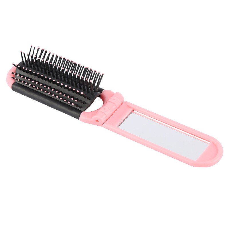 11*4.2cm pettine da viaggio per borsa tascabile pettini da viaggio professionali spazzola per capelli pieghevole portatile con specchio compatto: rosa