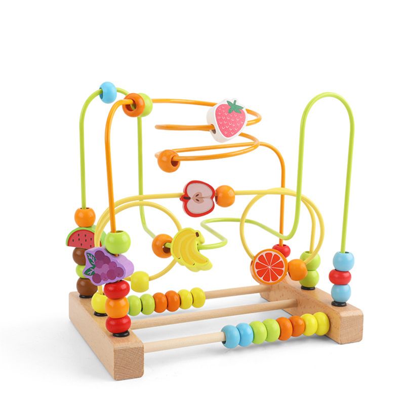 Jouet de labyrinthe de perles pour les tout-petits en bois coloré montagnes russes jouets éducatifs de cercle pour les enfants glissant des perles sur le fil de torsion: A