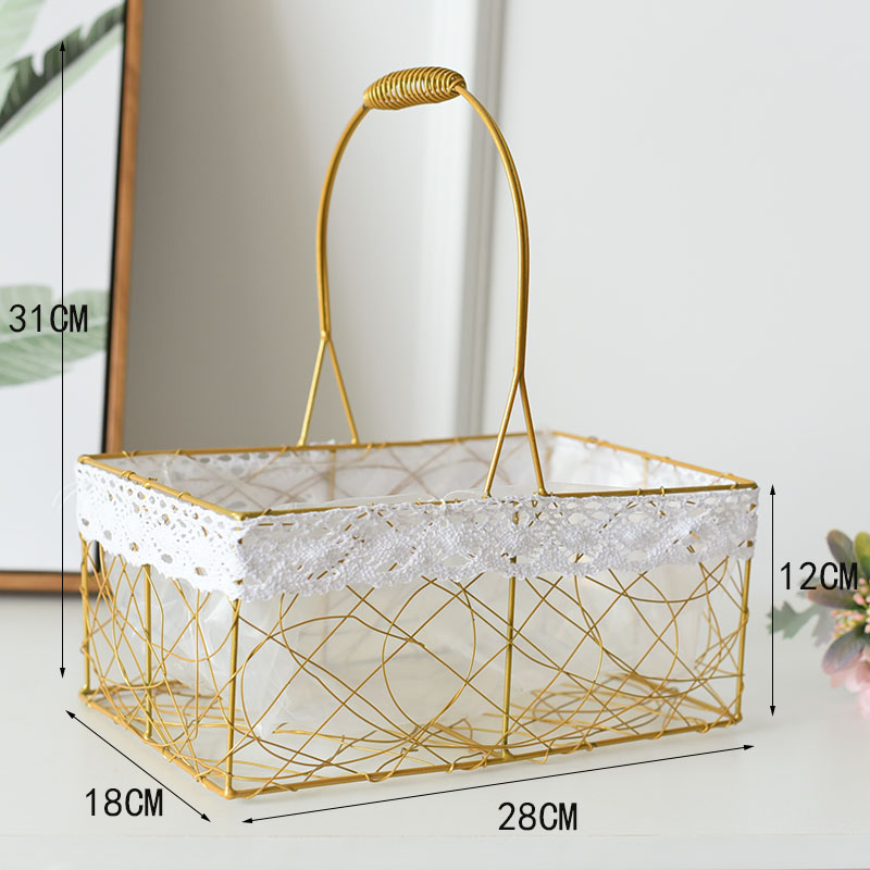 Goldene Korb Tragbare Metall Rattan Picknick Korb Hause Blume Anordnung Strauß retro Hochzeit Kranz Dekoration Lagerung Korb: 13