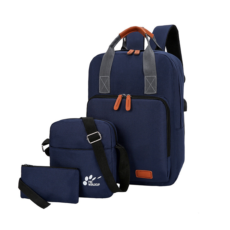 3 Stks/set Jonge Student Schooltas Jongens Rugzakken Waterdichte Usb Opladen Rugzak Schooltas Voor Tieners Meisje Student Boek Tas: Blue