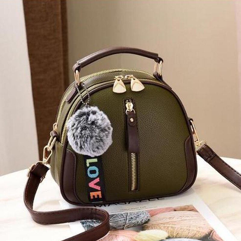 Brand Effen Kleur Vrouwen Shell Tas Draagbare Schoudertas Mode Pu Lederen Elegante Vrouwelijke Tas Met Grijs Haar bal: Green