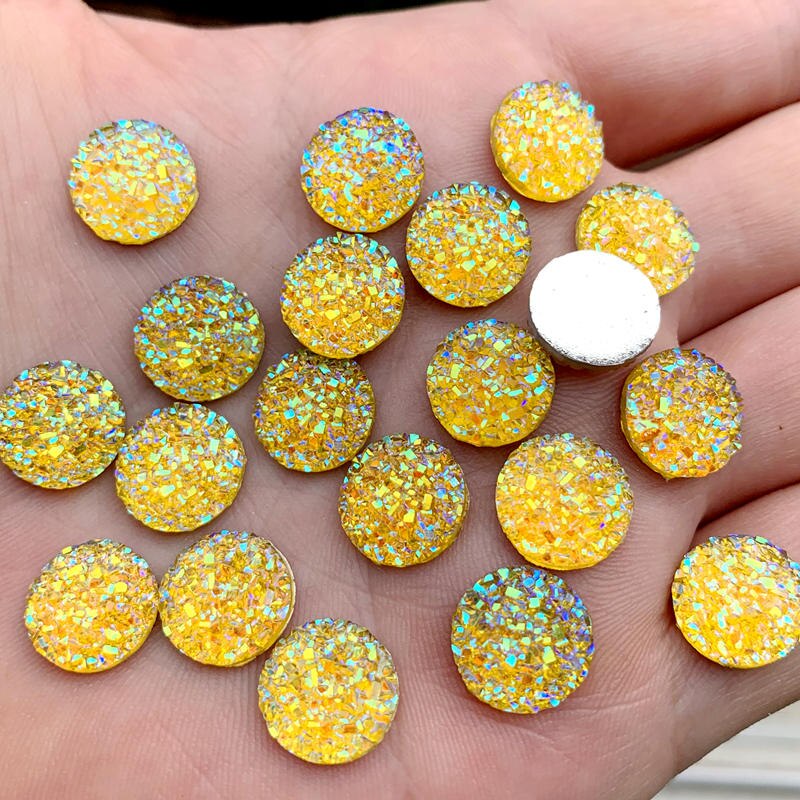 Cristal AB 12mm 80 pièces/lot de pierres précieuses en résine à dos plat, strass ronds à pois, pour décoration à faire soi-même: A552