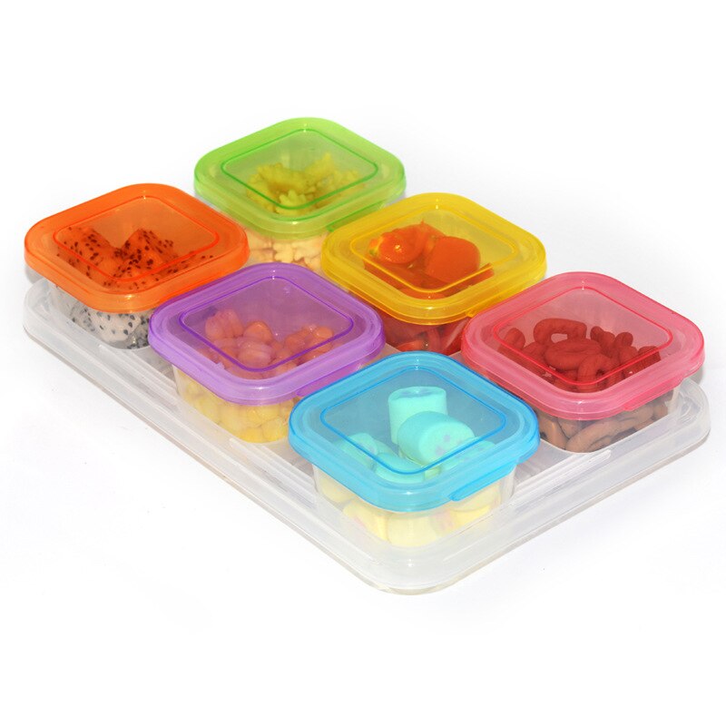 Small Grid Dessert Fruit Separate Storage Frozen Box Complementary Food Box Fresh-keeping Box Baby food supplement storage box: 01 Colorful 6