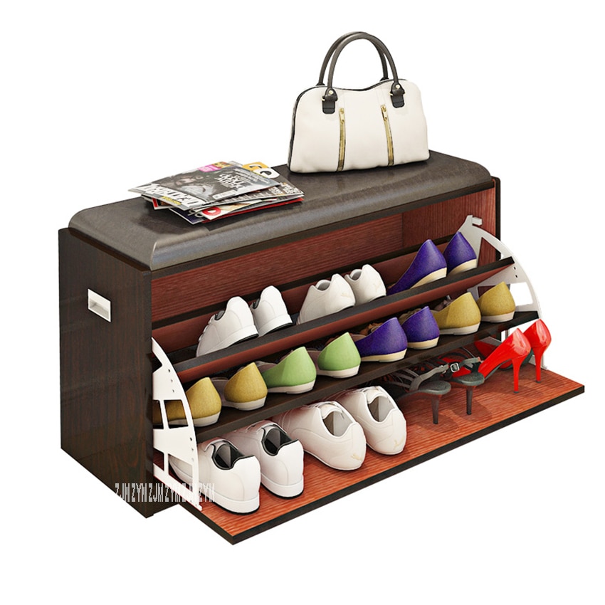 MAZ80 Free-Installation Wood Tipping Bucket Shoe Storage Cabinet Multifunctional Change Shoe Stool Shoe Rack Shoes Trying Stool