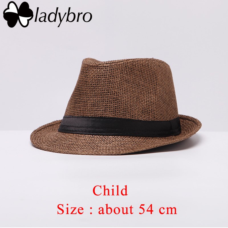 Ladybro Women Sun Hat For Men Hat Kids Summer Beach Hat Child Cap Female Panama Straw Hat Male Gangster Trilby Sun Visor Cap Boy: Child coffee