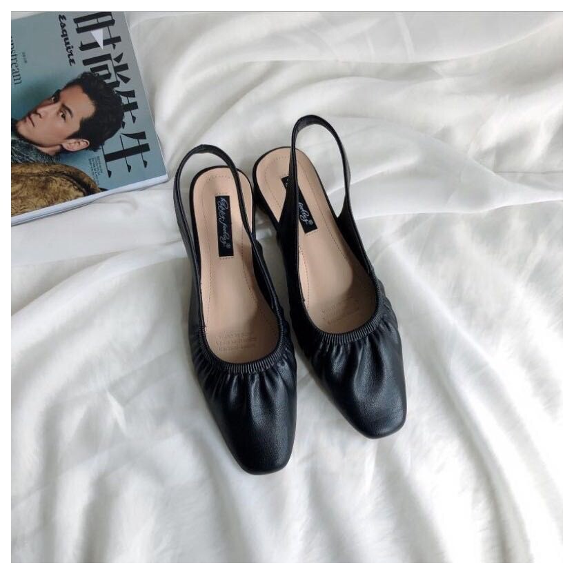 Slingback sandaler kvinder slip on mule sko kvinder rund tå lav hæl sko mærke lavvandede plisserede sandal mules slides: Sort / 5