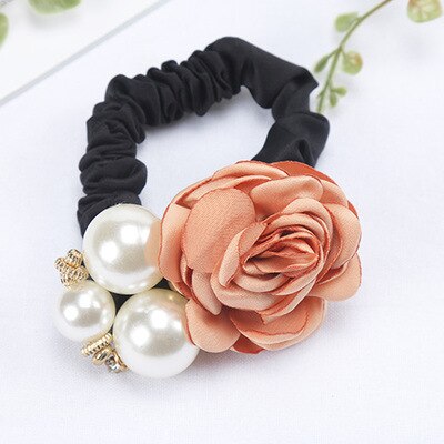 coréenne cheveux accessoires grande perle Rose fleur cheveux cravate camélia cheveux corde coiffe diamant-clouté élastique: Champagne