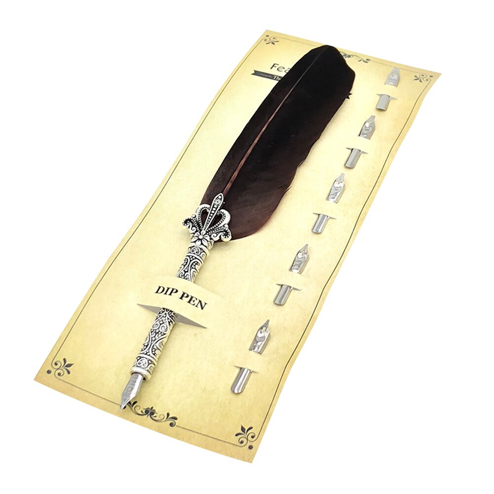 Calligraphy Feather Dip Pens Fountain Pen Retro with 5 Nib Writing Ink Quill Art for School Office Work Ornaments